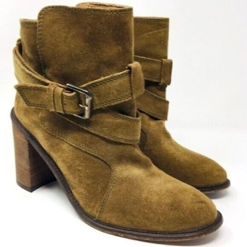 Zara womans suede leather ankle boots EU 38 BoxT Brown Heels Bohemian